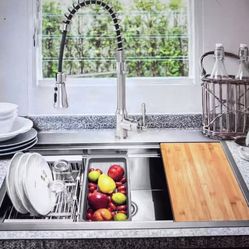 all New 33”” stainless steel kitchen sink W/faucet- all - in  -One top mount ( AKFY  )