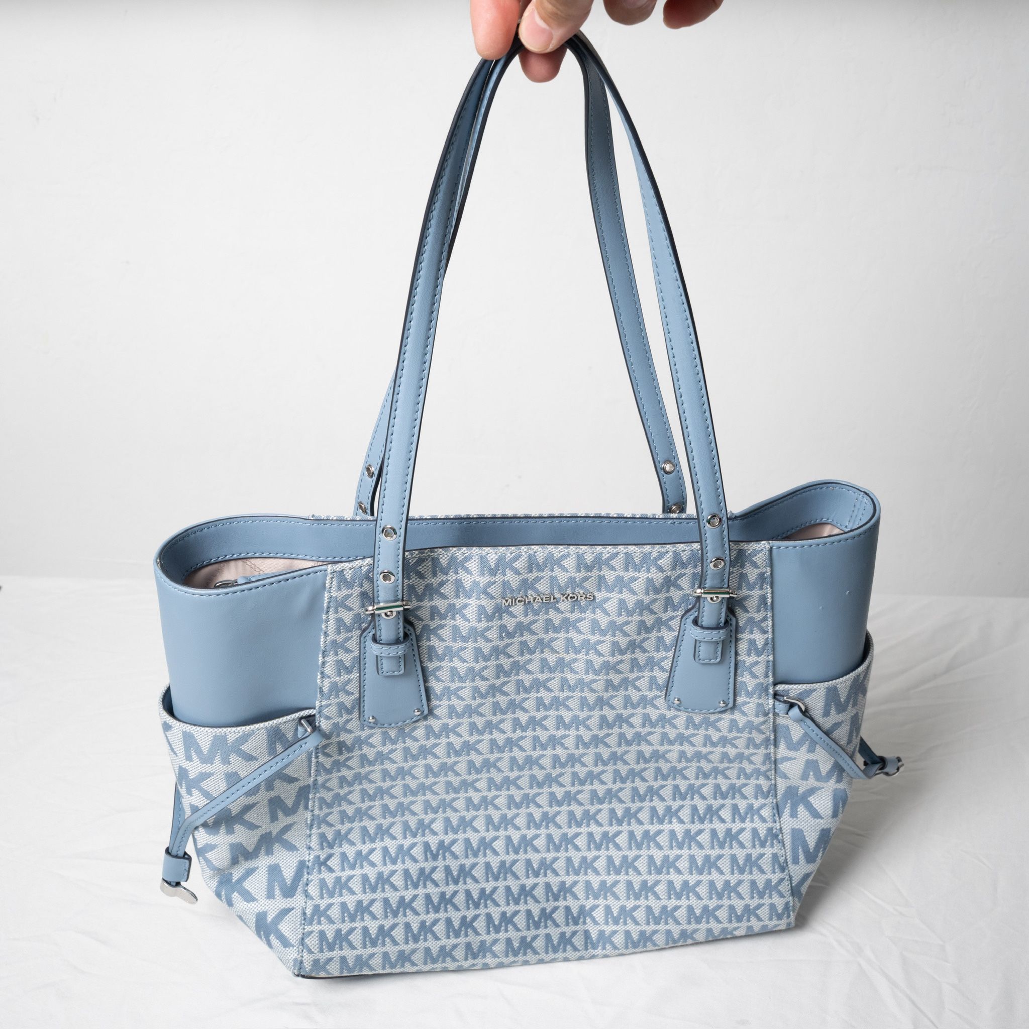 Michael Kors Voyager Medium Logo Jacquard Tote Bag Blue