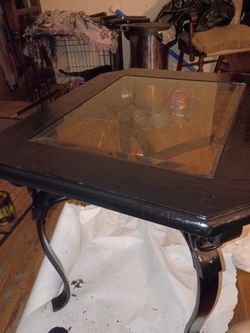 Gkass Table Metal Legs Antique 