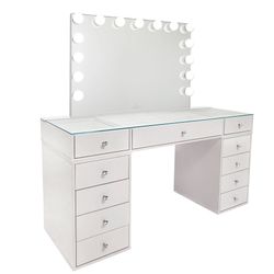 IMPRESSION Vanity Table +Vanity Mirror  |   HOLLYWOOD GLOW