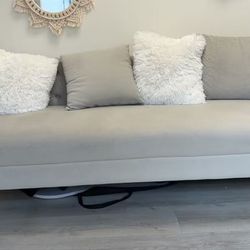 Modern Grey Velvet Sofa with Gold Metal Frame - Excellent Condition