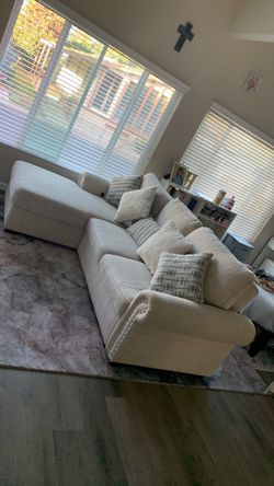 Cream Fabric Sectional Sofa with Chaise