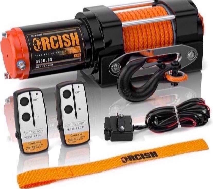 12V 3500LBS Waterproof Electric Winch, Synthetic Rope ATV/UTV/Truck Winch Kit