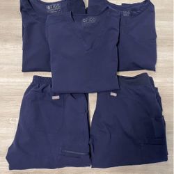 Women’s Navy Blue FIGS Spandex Scrubs Tops Pants - Set of 5 - size M