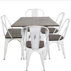 Oregon 7-Piece Industrial-Farmhouse Dining Set in Vintage White & Espresso - Lumisource 