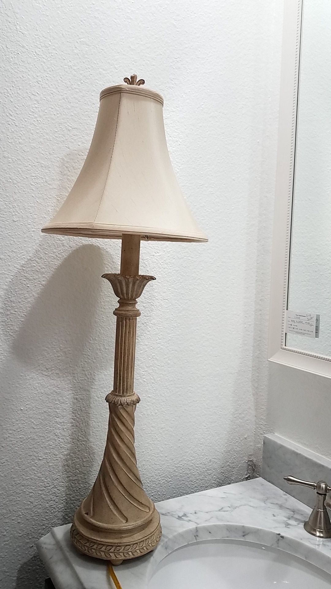 31" tall 10"X10" silk shade stone-like lamp shade a little heavy