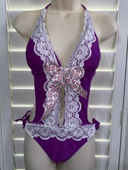 PURPLE LACE SCRUNCH BUTT MONOKINI BIKINI