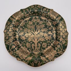 L'Objet Fortuny Alberelli Large 14” Round Platter - Green with 24K Gold Accents