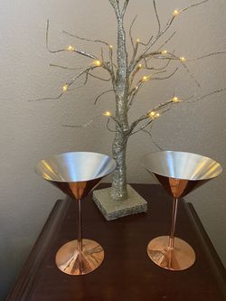 New Pair Cocktail glasses Copper & Stainless 