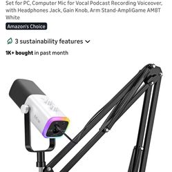 FIFINE Gaming XLR/USB Microphone Kit, Streaming Dynamic Mic Set for PC, Computer Mic for Vocal Podcast Recording Voiceover, with Headphones Jack, Gain