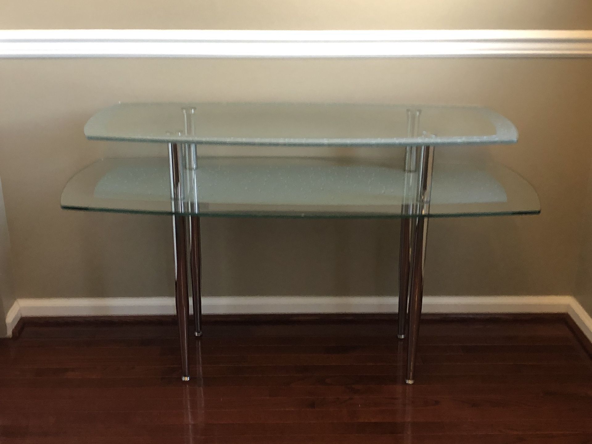 Two tiered glass console table