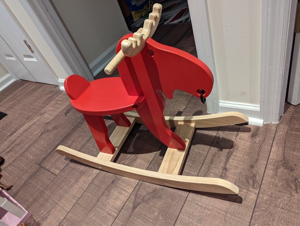 Ikea EKORRE Wooden Childrens Toddler Toy Red Rocking Moose Red Rocking Horse
