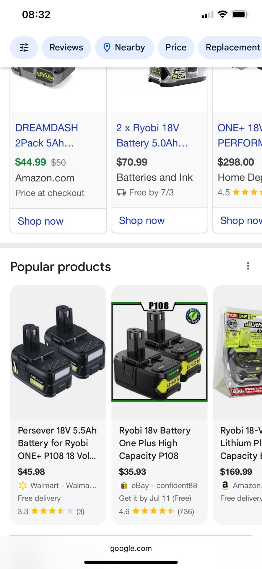 Battery Ryobi P108 OEM 2 Pack