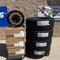 17x8.5 KMC KM555 Matte Black Wheels + 285/70R17 Toyo R/T Trail – 6x5.5 – Brand New – Package Deal