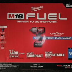 Milwaukee
M18 FUEL ONE-KEY 18V Li-Ion Brushless Cordless 1/2 in. High-Torque Impact Wrench with Friction Ring, Resistant Batteries