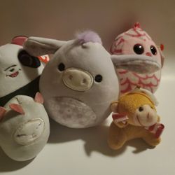5 Small Plush. Cute. Panda. Monkey. Pig. Owl. Horn Thing