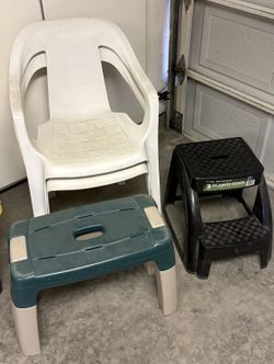 Plastic White Chairs And Step Stools 
