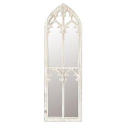 Rustic Arch Framed Weathered White Wood Cathedral Decorative Wall Mirror