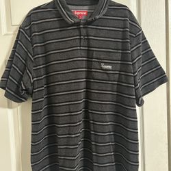 Supreme Polo Shirt Black With Grey Stripe