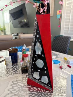 Tall Decorative Mosaic Vase Red Black