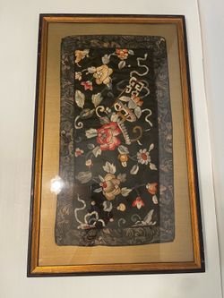 This Antique Chinese Silk Stitch Hand Embroidered Textile Panel Tapestry is a stunning piece of Asian antiques originating from China. Image of Flower