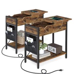 Set of 2 End Tables with USB Ports and Outlets