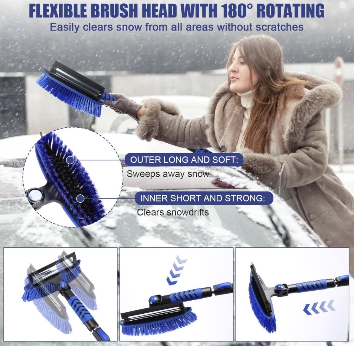 3 in 1 Sturdy Car Extendable Ice Scraper