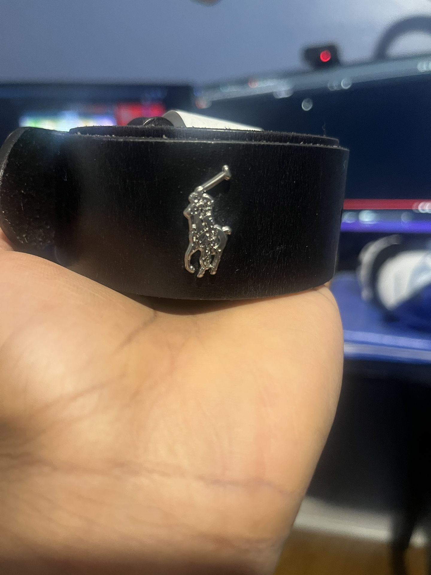 polo ralph lauren black leather belt (size 32)