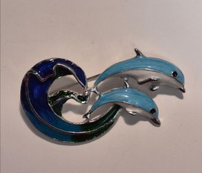 Enamel Dolphin Wave Brooch Pin
