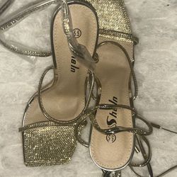 Gold Strappy Heels 5.5 NWT SHEIN 