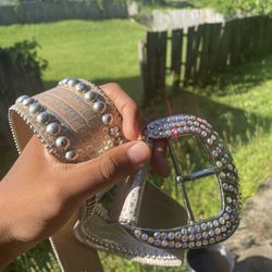 One Of One BB Simon Belt, Reptile Skin, Custom Patterning, Stitching, And Studding. Size 44. Fits 40, And 42.