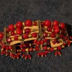 Triple Strand Goldtone And Solid Stone Beaded Bracelet…4 Additional Stone Stretch Band Bracelets( Different Styles And Colors)