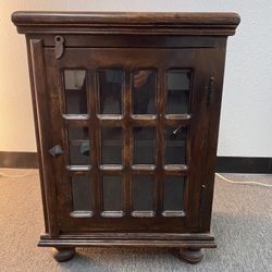Brown End Table with Glass Lattice door