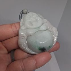 Certified A Grafe Green Lavender Jade Jadeist Burma Happy Buddha Matreiya Pdnt Rope.necklace 