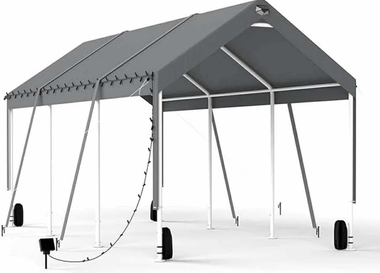 Carport Canopy 12x20FT Heavy Duty, Carport Canopy Adjustable Height, Portable Car Port Garage, Car Shelter All Weather, Grey