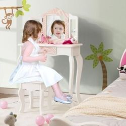 Kids Vanity Table Set with Tri-Folding