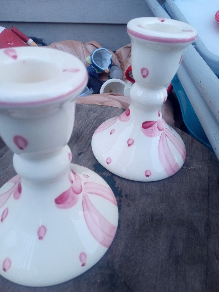 Pink Bow Candle Holders