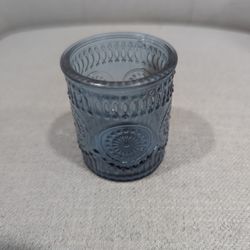 Set of 12 Embossed Blue Glass Tealight/Votive Holders