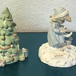 The Enesco Precious Moments 1991/1989 Collection “Winter/Tree” Pewter Figurines