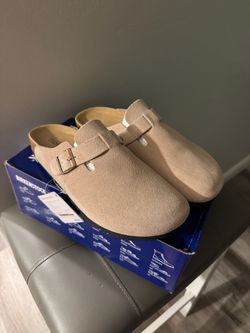 Birkenstock Boston Suede Clogs - Taupe / Beige