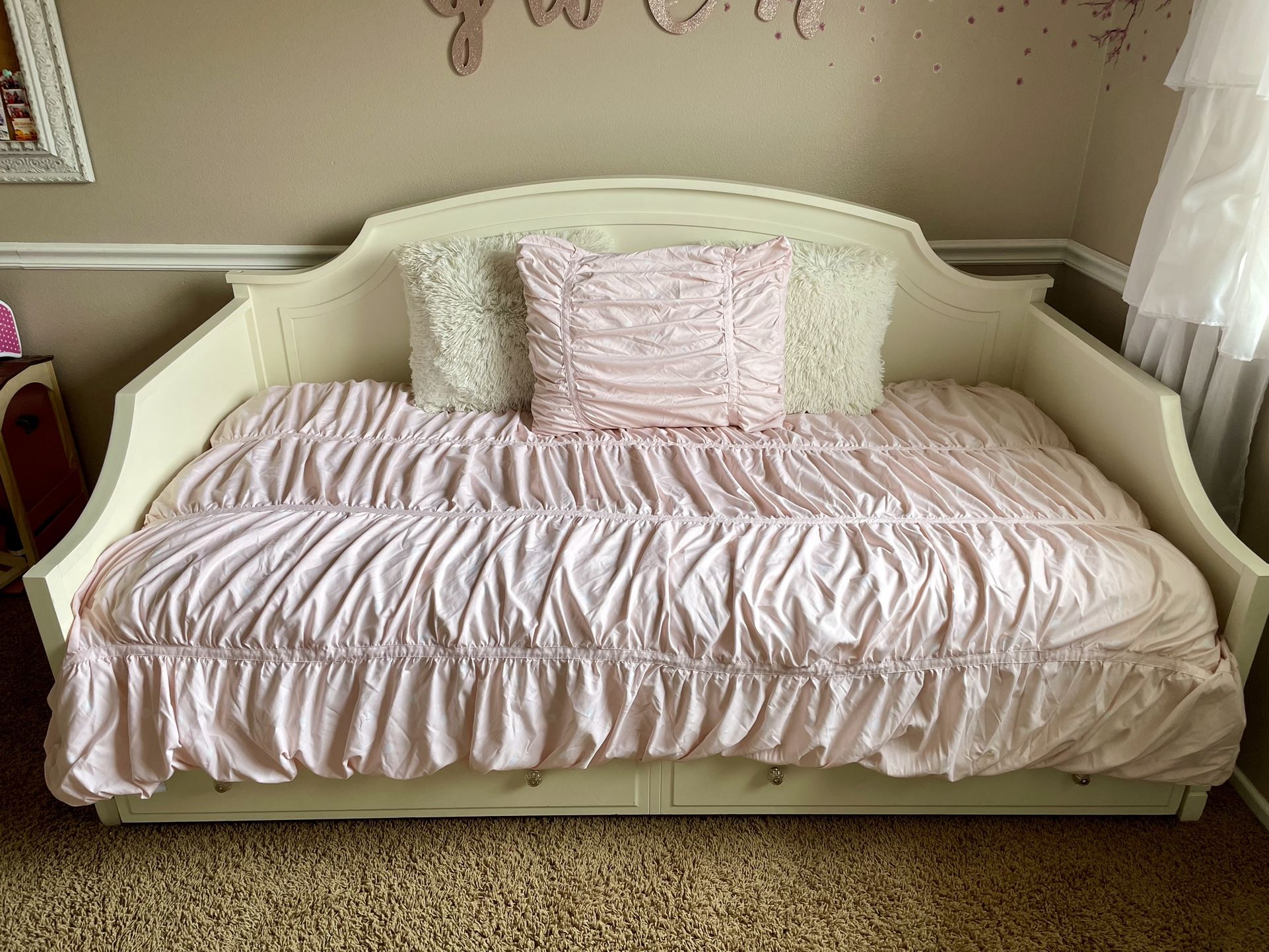 Dorel Living Twin Daybed with Trundle (TWO Mattresses Included!) for