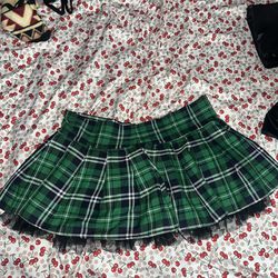 Green Plaid Mini Skirt 