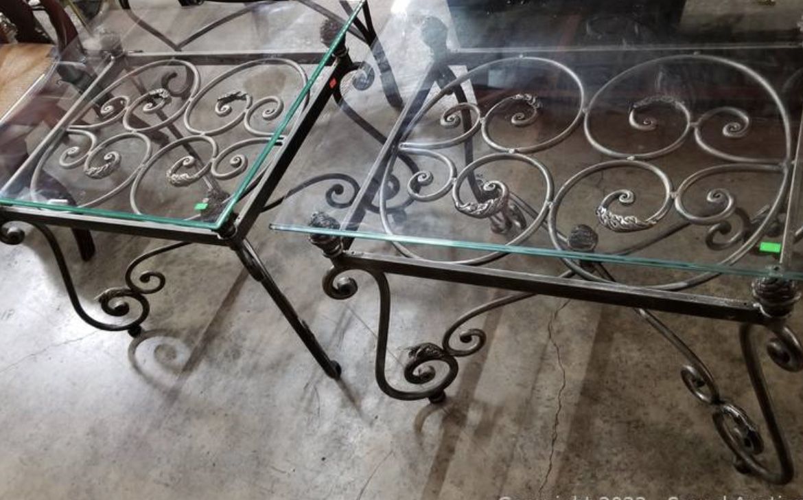 3 Accent Tables, Indoor, Outdoor Glass Decorative, Rod, Iron, Detailed