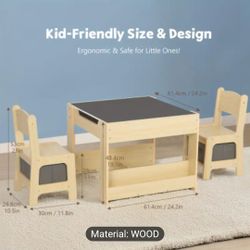 Wood 4 In1 Kids Table And Chair Set
