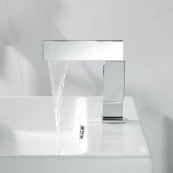Ultra-Thin Chrome Single Handle Waterfall Bathroom Sink Faucet Solid Brass Single Hole
