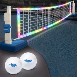 Pool Volleyball Net Set, Light Up Pool Volleyball Game Set with 2 LED Water Balls,