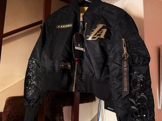 Alpha Industries Los Angeles Laker’s Black and Gold Women's Cropped L-2B Bomber Jacket