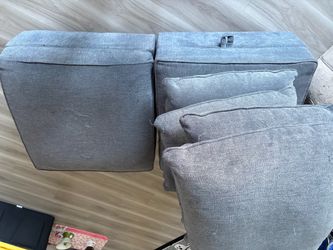 Gray Sectional Pieces – 2 Seats/Ottomans + 4 Pillows – $75 OBO