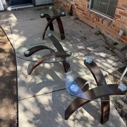 Pie Shaped Coffee Table in Dark Mahogany Set of 3