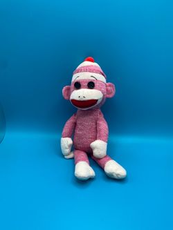 TY Beanie Babies Socks The Sock Monkey  10" inch Rare Pink Plush (PERFECT FOR BIRTHDAY PARTIES)